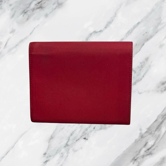 Prada Tessuto Dark Red Nylon Compact Trifold Wallet Authentic Vintage - Picture 2 of 11